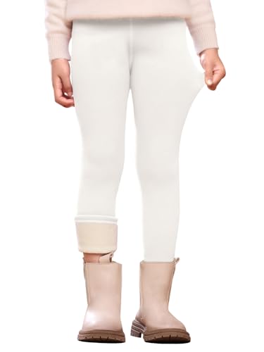 Vorvowry Thermoleggings Mädchen Weiche Gefütterte Stretch Thermohose Dicke Kuschelige Warme Winter Leggings für Kinder 140 Weiß von Vorvowry