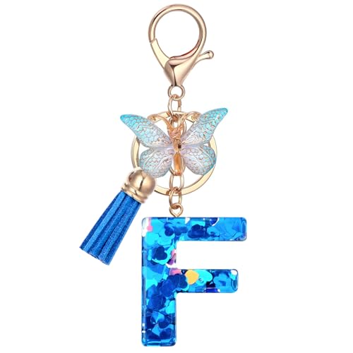 Vorysum Blau Quaste Schlüsselanhänger Mädchen Kinder Schlüssel Gold Schlüsselringe Herzförmig Buchstabe Anhänger Mit Anfangsbuchstaben Schlüsselanhänger Personalisiert Keychain Geschenk（F） von Vorysum