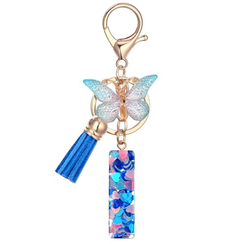 Vorysum Blau Quaste Schlüsselanhänger Mädchen Kinder Schlüssel Gold Schlüsselringe Herzförmig Buchstabe Anhänger Mit Anfangsbuchstaben Schlüsselanhänger Personalisiert Keychain Geschenk（I） von Vorysum
