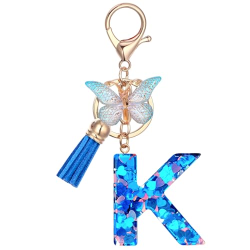 Vorysum Blau Schlüsselanhänger Mädchen Schlüssel Gold Schlüsselringe Herzförmig Buchstabe Anhänger Quaste Schmetterling Mit Anfangsbuchstaben Schlüsselanhänger Personalisiert Keychain Geschenk（K） von Vorysum