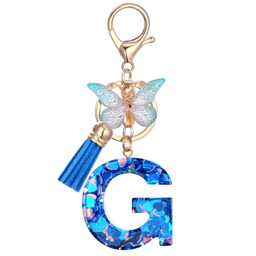 Vorysum Blau Schlüsselanhänger Mädchen Schlüssel Gold Schlüsselringe Herzförmig Buchstabe Anhänger Quaste Schmetterling Mit Anfangsbuchstaben Schlüsselanhänger Personalisiert Keychain Geschenk（G） von Vorysum