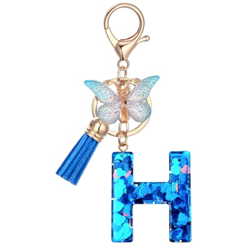 Vorysum Blau Schmetterling Schlüsselanhänger Kinder Schlüssel Gold Schlüsselringe Herzförmig Pailletten Buchstabe Anhänger Quaste Mit Anfangsbuchstaben Personalisiert Mädchen Keychain GescheLnk（H） von Vorysum