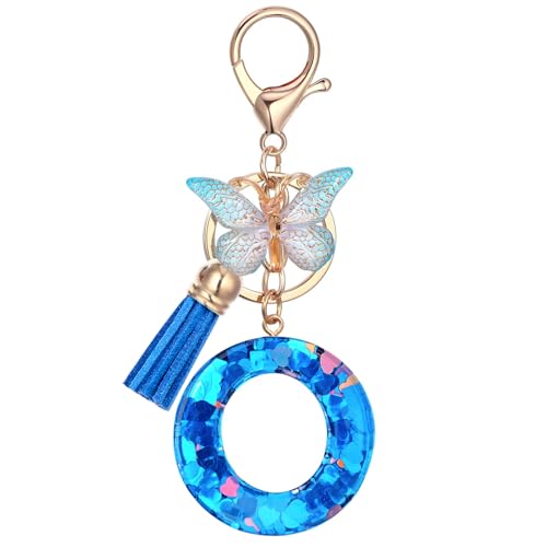 Vorysum Blau Schmetterling Schlüsselanhänger Kinder Schlüssel Gold Schlüsselringe Herzförmig Pailletten Buchstabe Anhänger Quaste Mit Anfangsbuchstaben Personalisiert Mädchen Keychain GescheLnk（O） von Vorysum