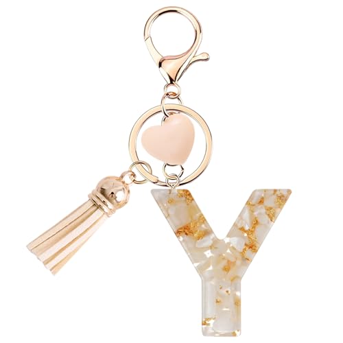 Vorysum Herzförmig Anhänger Schlüsselanhänger Mädchen Schlüssel Buchstabe Beige Marmor Harz Mit Anfangsbuchstaben Gold Schlüsselringe Kinder Schlüsselanhänger Personalisiert Keychain Geschenk （Y） von Vorysum