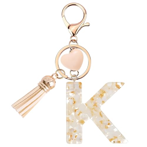 Vorysum Herzförmig Anhänger Schlüsselanhänger Mädchen Schlüssel Buchstabe Beige Marmor Harz Mit Anfangsbuchstaben Gold Schlüsselringe Kinder Schlüsselanhänger Personalisiert Keychain Geschenk （K） von Vorysum