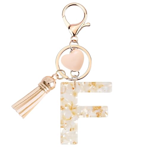 Vorysum Herzförmig Anhänger Schlüsselanhänger Mädchen Schlüssel Buchstabe Beige Marmor Harz Mit Anfangsbuchstaben Gold Schlüsselringe Kinder Schlüsselanhänger Personalisiert Keychain Geschenk （F） von Vorysum