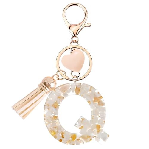 Vorysum Herzförmig Anhänger Schlüsselanhänger Mädchen Schlüssel Buchstabe Beige Marmor Harz Mit Anfangsbuchstaben Gold Schlüsselringe Kinder Schlüsselanhänger Personalisiert Keychain Geschenk （Q） von Vorysum