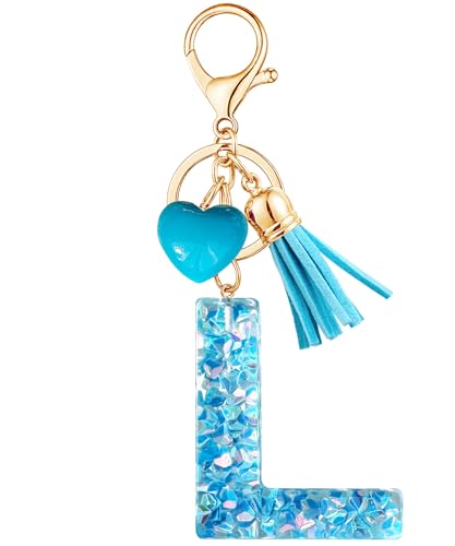 Vorysum Herzförmig Anhänger Schlüsselanhänger Mädchen Schlüssel Buchstabe Blau Kristall Harz Mit Anfangsbuchstaben Gold Schlüsselringe Kinder Schlüsselanhänger Personalisiert Keychain Geschenk（L） von Vorysum