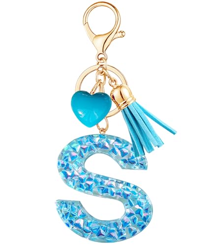 Vorysum Herzförmig Anhänger Schlüsselanhänger Mädchen Schlüssel Buchstabe Blau Kristall Harz Mit Anfangsbuchstaben Gold Schlüsselringe Kinder Schlüsselanhänger Personalisiert Keychain Geschenk（S） von Vorysum