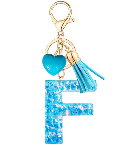 Vorysum Herzförmig Anhänger Schlüsselanhänger Mädchen Schlüssel Buchstabe Blau Kristall Harz Mit Anfangsbuchstaben Gold Schlüsselringe Kinder Schlüsselanhänger Personalisiert Keychain Geschenk（F） von Vorysum