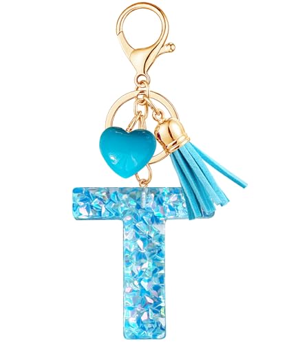 Vorysum Herzförmig Anhänger Schlüsselanhänger Mädchen Schlüssel Buchstabe Blauer Kristall Harz Mit Anfangsbuchstaben Gold Schlüsselringe Kinder Schlüsselanhänger Personalisiert Keychain Geschenk（T） von Vorysum