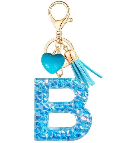 Vorysum Herzförmig Anhänger Schlüsselanhänger Mädchen Schlüssel Buchstabe Blauer Kristall Harz Mit Anfangsbuchstaben Gold Schlüsselringe Kinder Schlüsselanhänger Personalisiert Keychain Geschenk（B） von Vorysum