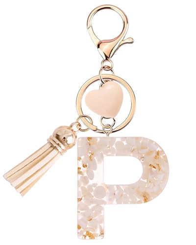 Vorysum Schlüsselanhänger Kinder Schlüssel Buchstabe Anhänger Beige Marmor Harz Mit Anfangsbuchstaben Gold Schlüsselringe Herzförmig Schlüsselanhänger Personalisiert Mädchen Keychain Geschenk （P） von Vorysum