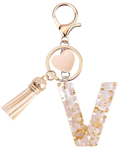 Vorysum Schlüsselanhänger Kinder Schlüssel Buchstabe Anhänger Beige Marmor Harz Mit Anfangsbuchstaben Gold Schlüsselringe Herzförmig Schlüsselanhänger Personalisiert Mädchen Keychain Geschenk （V） von Vorysum