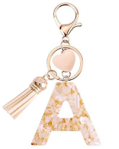 Vorysum Schlüsselanhänger Kinder Schlüssel Buchstabe Anhänger Beige Marmor Harz Mit Anfangsbuchstaben Gold Schlüsselringe Herzförmig Schlüsselanhänger Personalisiert Mädchen Keychain Geschenk （A） von Vorysum