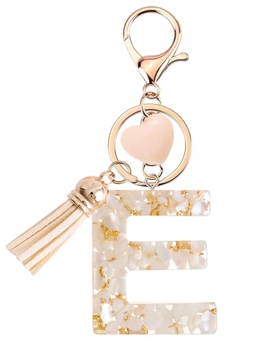 Vorysum Schlüsselanhänger Kinder Schlüssel Buchstabe Anhänger Beige Marmor Harz Mit Anfangsbuchstaben Gold Schlüsselringe Herzförmig Schlüsselanhänger Personalisiert Mädchen Keychain Geschenk （E） von Vorysum