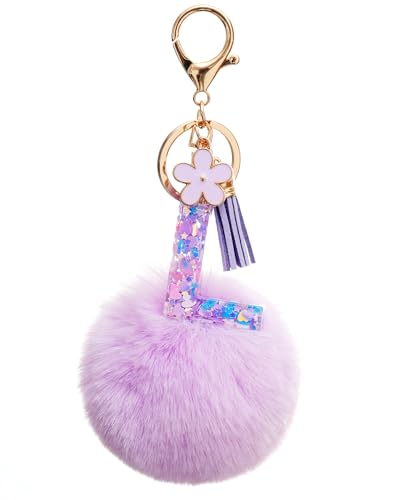 Vorysum Schlüsselanhänger Mädchen Anhänger Quaste Lila Haarball Mit Anfangsbuchstaben Schlüssel Gold Schlüsselringe Blumen Buchstabe Kinder Schlüsselanhänger Personalisiert Keychain Geschenk （L） von Vorysum