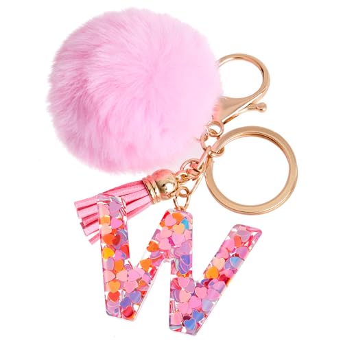 Vorysum Schlüsselanhänger Mädchen Anhänger Quaste Rosa Haarball Mit Anfangsbuchstaben Schlüssel Gold Schlüsselringe Herzförmig Buchstabe Kinder Schlüsselanhänger Personalisiert Keychain Geschenk（W） von Vorysum