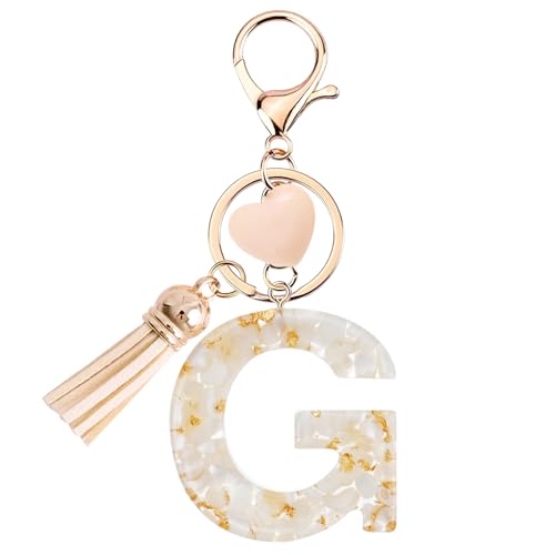 Vorysum Schlüsselanhänger Mädchen Schlüssel Buchstabe Anhänger Beige Marmor Harz Mit Anfangsbuchstaben Gold Schlüsselringe Herzförmig Kinder Schlüsselanhänger Personalisiert Keychain Geschenk （G） von Vorysum