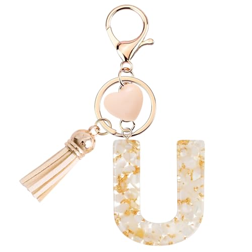 Vorysum Schlüsselanhänger Mädchen Schlüssel Buchstabe Anhänger Beige Marmor Harz Mit Anfangsbuchstaben Gold Schlüsselringe Herzförmig Kinder Schlüsselanhänger Personalisiert Keychain Geschenk （U） von Vorysum