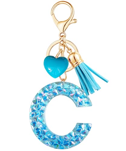 Vorysum Schlüsselanhänger Mädchen Schlüssel Buchstabe Anhänger Blau Kristall Harz Mit Anfangsbuchstaben Gold Schlüsselringe Herzförmig Kinder Schlüsselanhänger Personalisiert Keychain Geschenk（C） von Vorysum