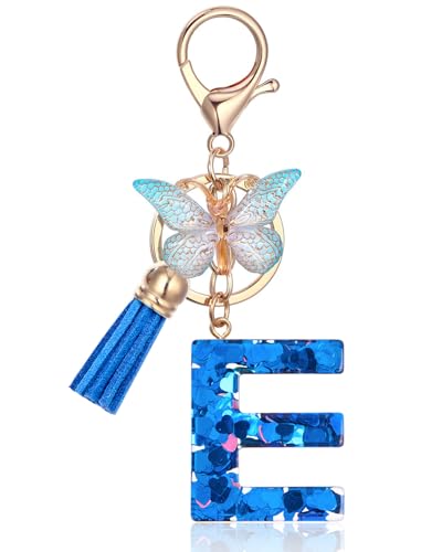 Vorysum Schlüsselanhänger Mädchen Schlüssel Buchstabe Anhänger Schmetterling Gold Schlüsselringe Mit Anfangsbuchstaben Blau Herzförmig Harz Schlüsselanhänger Personalisiert Frauen Keychain Geschenk-E von Vorysum
