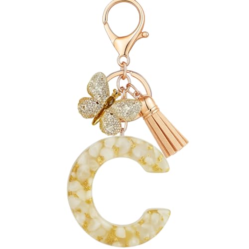 Vorysum Schlüsselanhänger Mädchen Schmetterling Schlüssel Buchstabe Anhänger Beige Marmor Harz Mit Anfangsbuchstaben Gold Schlüsselringe Kinder Schlüsselanhänger Personalisiert Keychain Geschenk（C） von Vorysum