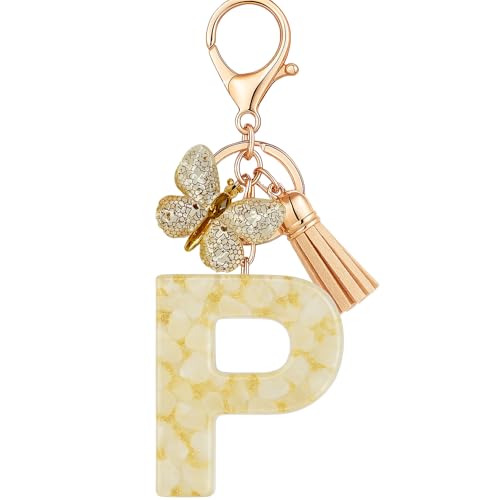 Vorysum Schlüsselanhänger Mädchen Schmetterling Schlüssel Buchstabe Anhänger Beige Marmor Harz Mit Anfangsbuchstaben Gold Schlüsselringe Kinder Schlüsselanhänger Personalisiert Keychain Geschenk（P） von Vorysum