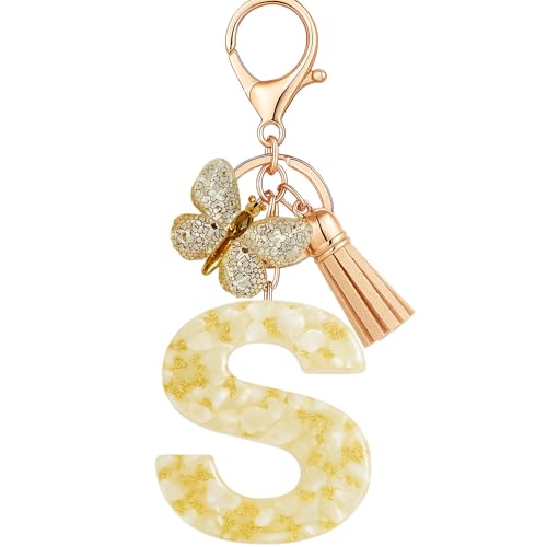 Vorysum Schmetterling Anhänger Schlüsselanhänger Mädchen Schlüssel Buchstabe Beige Marmor Harz Mit Anfangsbuchstaben Gold Schlüsselringe Kinder Schlüsselanhänger Personalisiert Keychain Geschenk（S） von Vorysum