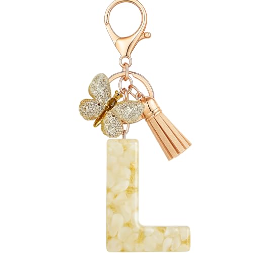 Vorysum Schmetterling Anhänger Schlüsselanhänger Mädchen Schlüssel Buchstabe Beige Marmor Harz Mit Anfangsbuchstaben Gold Schlüsselringe Kinder Schlüsselanhänger Personalisiert Keychain Geschenk（L） von Vorysum
