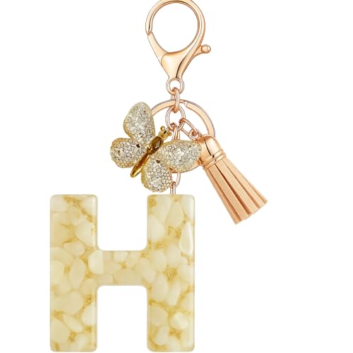Vorysum Schmetterling Anhänger Schlüsselanhänger Mädchen Schlüssel Buchstabe Beige Marmor Harz Mit Anfangsbuchstaben Gold Schlüsselringe Kinder Schlüsselanhänger Personalisiert Keychain Geschenk（H） von Vorysum