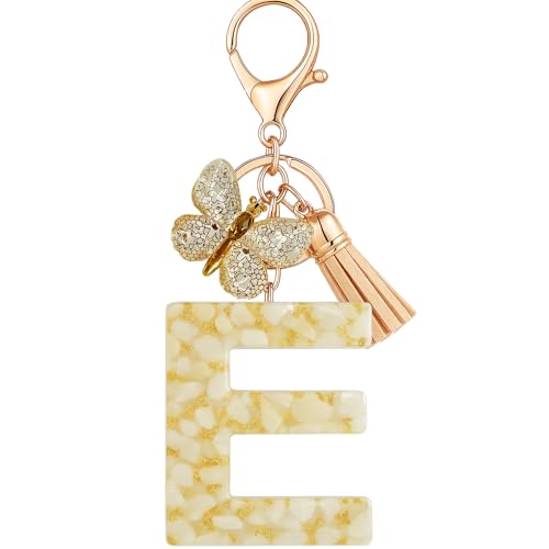 Vorysum Schmetterling Anhänger Schlüsselanhänger Mädchen Schlüssel Buchstabe Beige Marmor Harz Mit Anfangsbuchstaben Gold Schlüsselringe Kinder Schlüsselanhänger Personalisiert Keychain Geschenk（E） von Vorysum