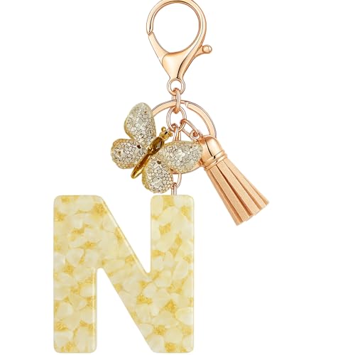 Vorysum Schmetterling Anhänger Schlüsselanhänger Mädchen Schlüssel Buchstabe Beige Marmor Harz Mit Anfangsbuchstaben Gold Schlüsselringe Kinder Schlüsselanhänger Personalisiert Keychain Geschenk（N） von Vorysum