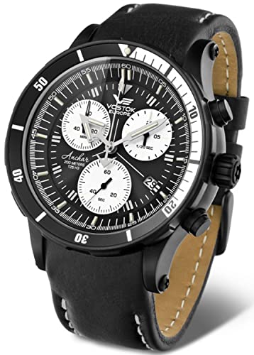 VOSTOK Europe - Anchar k- 162 Chrono tritio 5104184 Herren-Quarz-Armbanduhr mit Silikonarmband und Leder von Vostok Europe