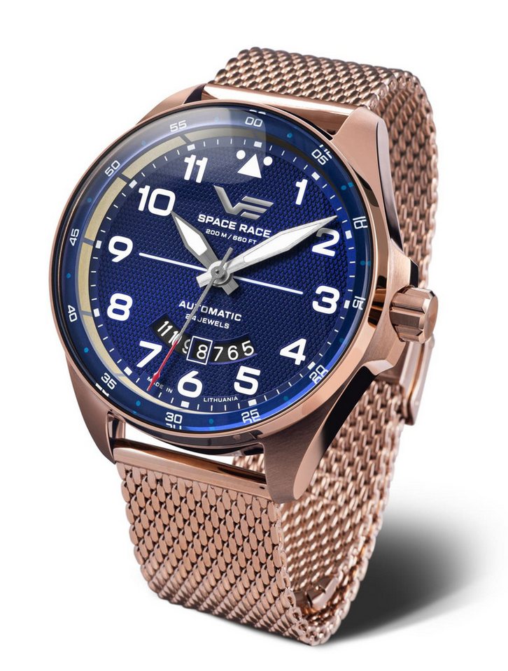 Vostok Europe Automatikuhr Space Race 325B746-B, 47 mm – Herrenuhr mit blauem Zifferblatt, & Milanaise-Edelstahlband von Vostok Europe