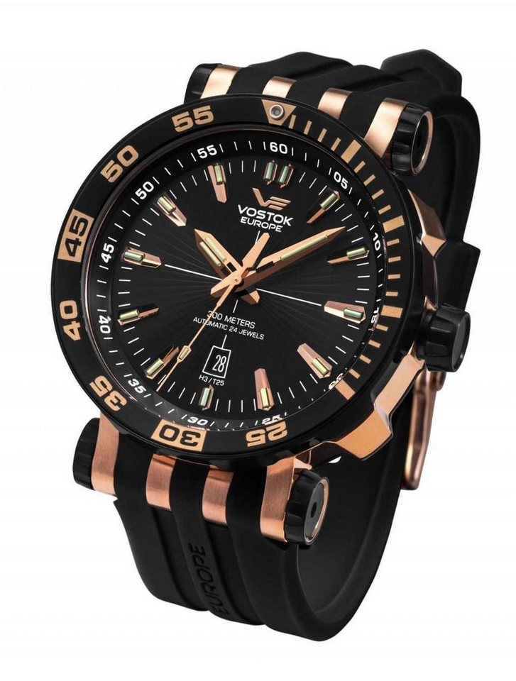 Vostok Europe Automatikuhr Energia Rocket – 48 mm, Herrenuhr Lederband + Silkonband, 575E282, 30 ATM, sportlich & robust von Vostok Europe