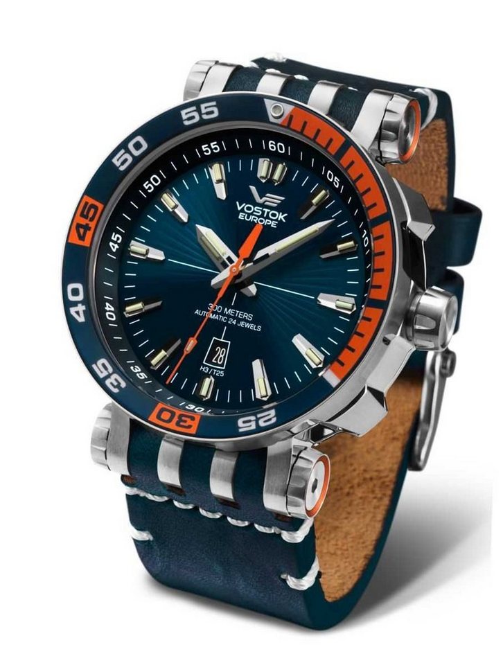 Vostok Europe Automatikuhr XXL Energia Rocket Edelstahl Herrenuhr 575A279 Lederband 48 mm von Vostok Europe