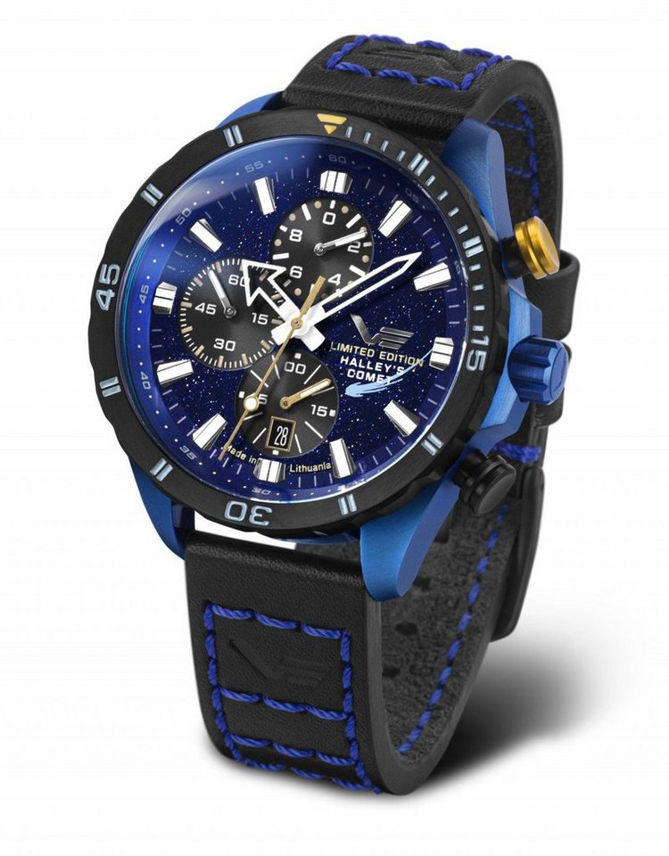 Vostok Europe Chronograph 320E694 Halley´s Comet Limited Edition Herrenuhr Lederband Blau 47 mm von Vostok Europe