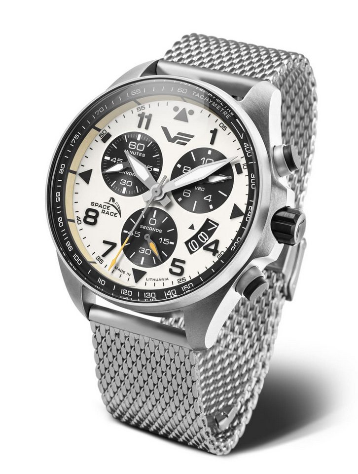 Vostok Europe Chronograph Space Race Herrenuhr 46 mm Herren Armbanduhr 325A743B, mit altweißem Zifferblatt & Edelstahlarmband Vostok Europe Chronograph Space Race Herrenuhr 46 mm Herren Armbanduhr 325A743B, mit altweißem Zifferblatt & Edelstahlarmband von Vostok Europe