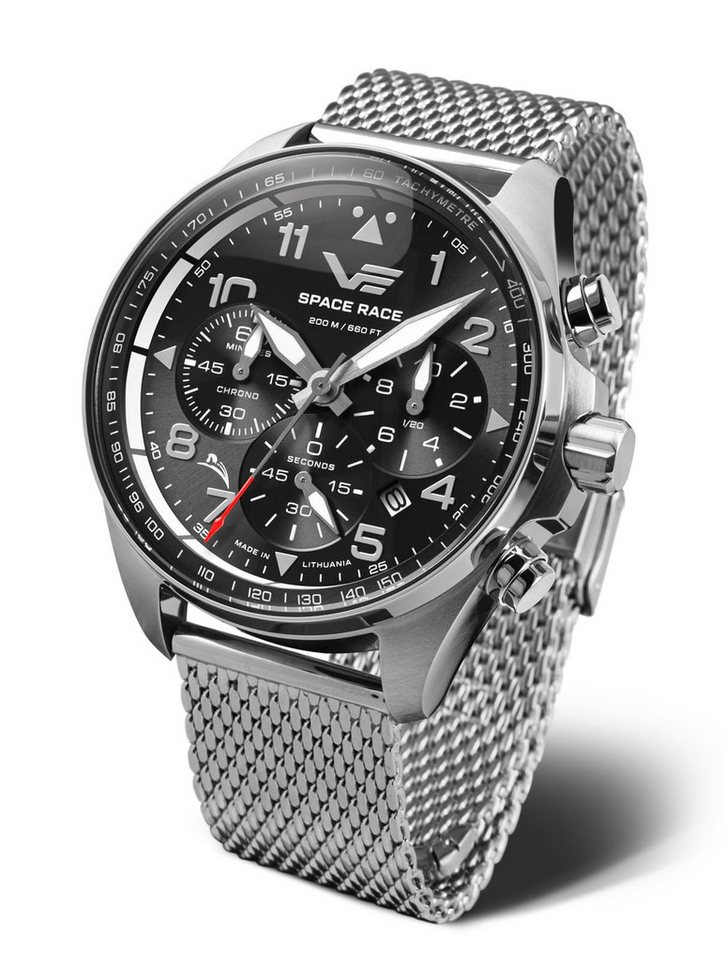 Vostok Europe Chronograph Space Race 325A741-B, 46 mm – Herrenuhr mit schwarzem Zifferblatt, & Milanaise-Edelstahlarmband von Vostok Europe