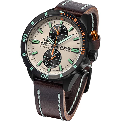 Vostok Europe Herren Chronograph Japanisches Quarzwerk Uhr mit Leder Armband 6S11-320C677 von Vostok Europe