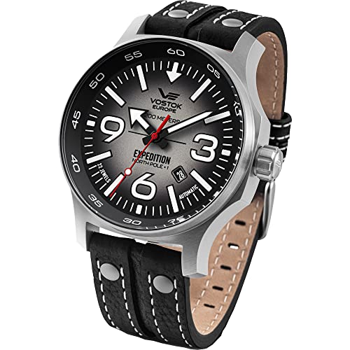 Vostok Europe YN55 Expedition Nordpol 1 Herrenuhr mit Multinieten, Lederarmband, automatisches Datum, grau/schwarz, Riemen Vostok Europe YN55 Expedition Nordpol 1 Herrenuhr mit Multinieten, Lederarmband, automatisches Datum, grau/schwarz, Riemen von Vostok Europe