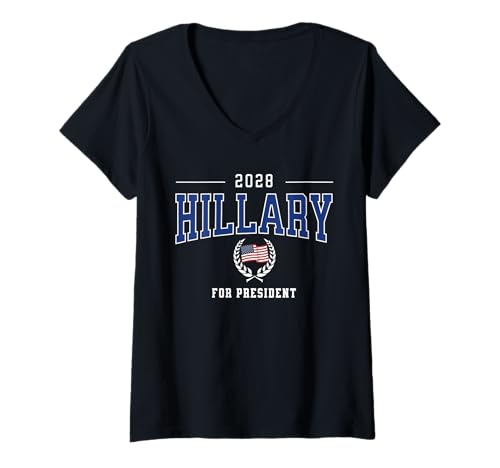 Damen Hillary Clinton 2028 als Präsidentin Democrat Patriotic T-Shirt mit V-Ausschnitt von Vote Hillary Clinton for President USA Flag