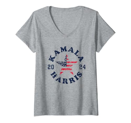 Damen Kamala Harris 2024 Präsidentschaftswahl Amerikanische Flagge Kamala T-Shirt mit V-Ausschnitt Damen Kamala Harris 2024 Präsidentschaftswahl Amerikanische Flagge Kamala T-Shirt mit V-Ausschnitt von Vote Kamala American Presidential Election 2024