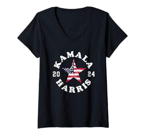 Damen Kamala Harris 2024 Präsidentschaftswahl Amerikanische Flagge Kamala T-Shirt mit V-Ausschnitt Damen Kamala Harris 2024 Präsidentschaftswahl Amerikanische Flagge Kamala T-Shirt mit V-Ausschnitt von Vote Kamala American Presidential Election 2024