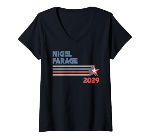 Damen Nigel Farage 2029 für die britischen Parlamentswahlen T-Shirt mit V-Ausschnitt von Vote Nigel Farage 2029 UK Election