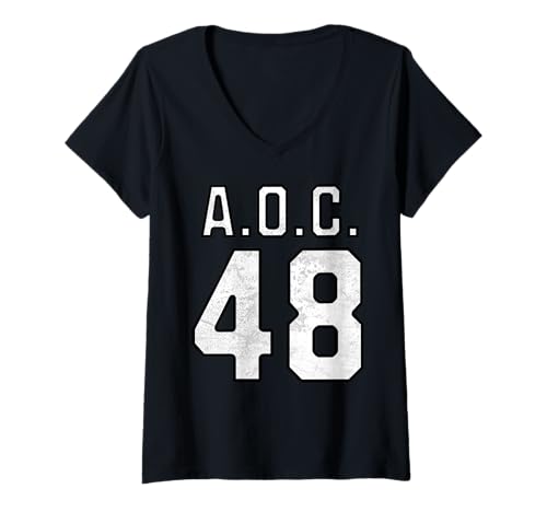 Damen AOC 2028 Nummer 48 Vintage 48. Präsidenten-Wahl T-Shirt mit V-Ausschnitt Damen AOC 2028 Nummer 48 Vintage 48. Präsidenten-Wahl T-Shirt mit V-Ausschnitt von Vote for AOC 2028 Election Number 48