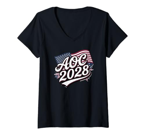 Damen AOC 2028 für die patriotische US-Flaggenkampagne des Präsidenten T-Shirt mit V-Ausschnitt Damen AOC 2028 für die patriotische US-Flaggenkampagne des Präsidenten T-Shirt mit V-Ausschnitt von Vote for AOC Presidential Election 2028 USA Flag