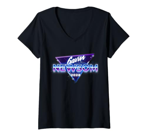 Damen Gavin Newsom 2028 für Präsident Democrat Retro 80er-Jahre-Dreieck T-Shirt mit V-Ausschnitt Damen Gavin Newsom 2028 für Präsident Democrat Retro 80er-Jahre-Dreieck T-Shirt mit V-Ausschnitt von Vote for Gavin Newsom Vintage US Election