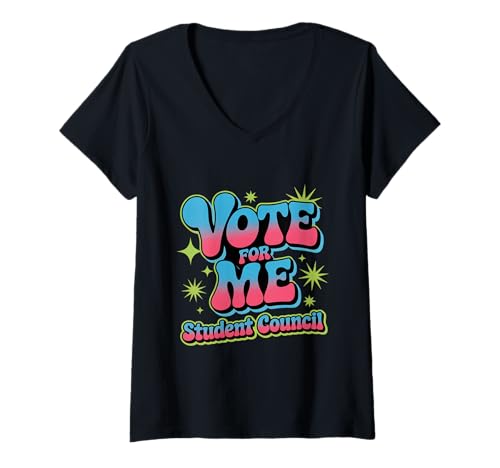 Damen Groovy Vote for Me Student Council Lustige Klassenzimmer-Wahl T-Shirt mit V-Ausschnitt Damen Groovy Vote for Me Student Council Lustige Klassenzimmer-Wahl T-Shirt mit V-Ausschnitt von Vote for Me Student Council Funny Gifts & Apparel